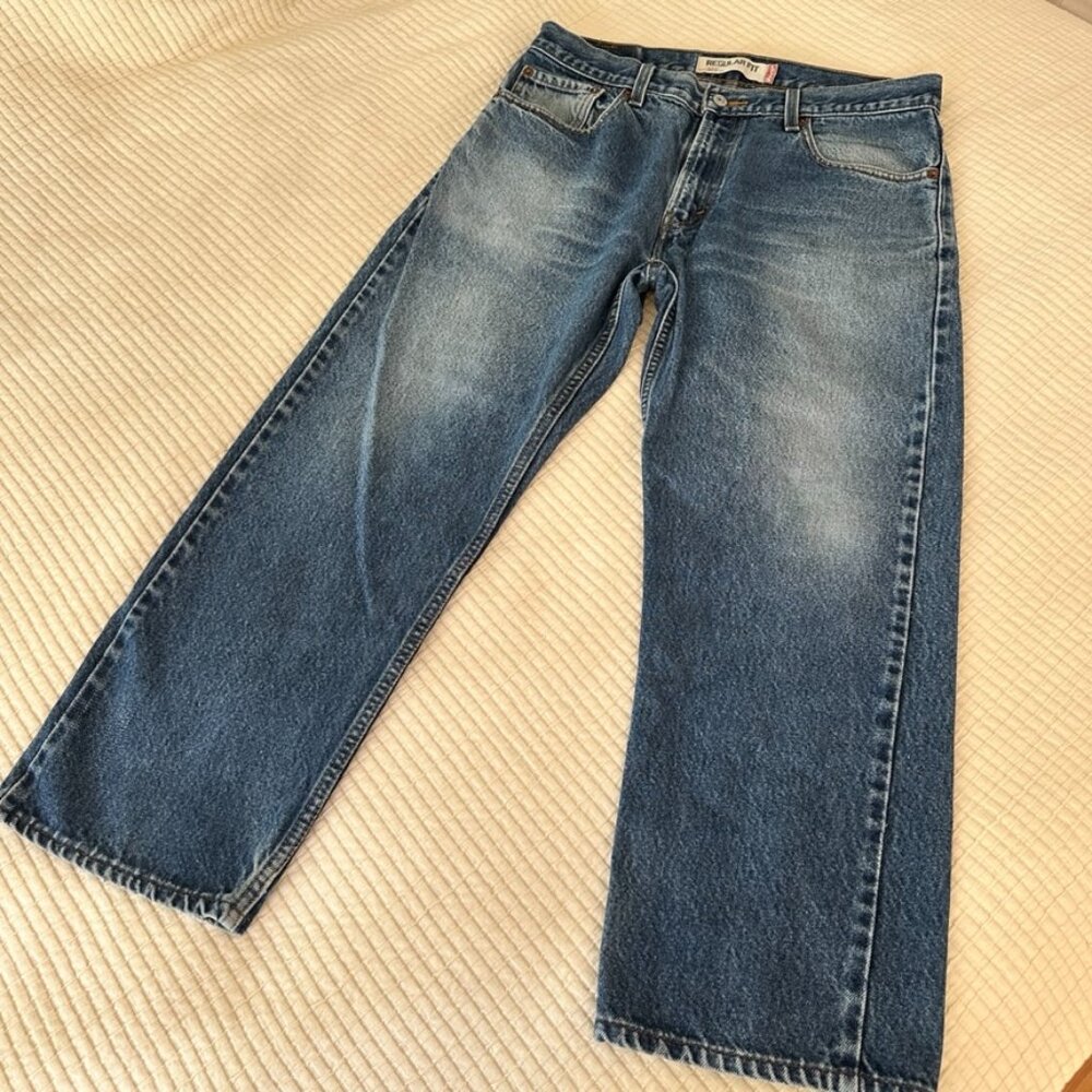 Levis 505 Regular Fit Mom Jea Distressed Cotton Denim Jeans Classic Coastal - 34